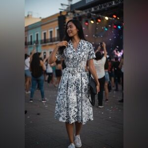 Charter Club Navy Blue and White Floral Midi Dress